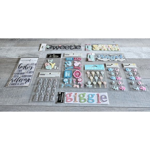 Stickers Lot BABY Gender Reveal Scrapbooking 3DBoy Girl RareHtf Jolee's #93